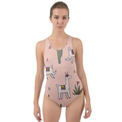 Llamas Pattern Cut-out Back One Piece Swimsuit by Jancukart