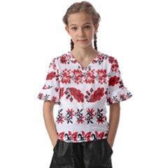 Vectors Ukraine Scheme Pattern Kit Kids  V-neck Horn Sleeve Blouse by Amaryn4rt