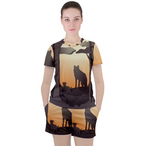 Vectors Painting Wolves Nature Forest Women s Tee And Shorts Set by Amaryn4rt