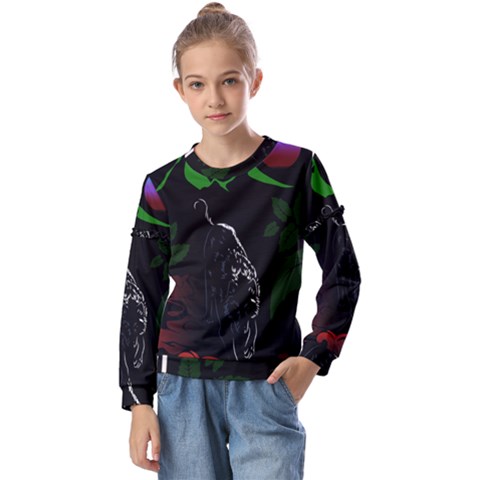 Nature Night Foliage Mountains Kids  Long Sleeve Tee With Frill  by Amaryn4rt