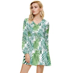 Leaves Background Wallpaper Pattern Tiered Long Sleeve Mini Dress by Amaryn4rt