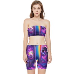 Purple Drawing Digital Art Stretch Shorts And Tube Top Set by Amaryn4rt