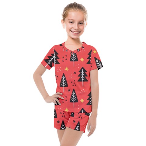 Christmas Christmas Tree Pattern Kids  Mesh Tee And Shorts Set by Amaryn4rt