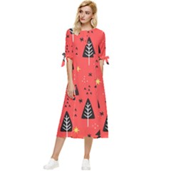 Christmas Christmas Tree Pattern Bow Sleeve Chiffon Midi Dress by Amaryn4rt