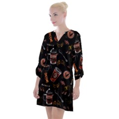 Coffee Watercolor Background Open Neck Shift Dress by Amaryn4rt