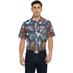 Sea Animals Pattern Wallpaper Fish Men s Short Sleeve Pocket Shirt  by Amaryn4rt