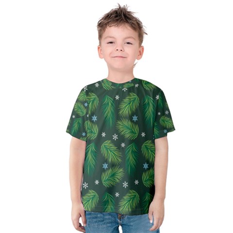 Leaves Snowflake Pattern Holiday Kids  Cotton Tee by Amaryn4rt