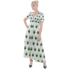 Aliens Ufo Fantasy Pattern Button Up Short Sleeve Maxi Dress by Wegoenart