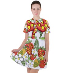 Strawberries Berry Strawberry Leaves Short Sleeve Shoulder Cut Out Dress  by Wegoenart