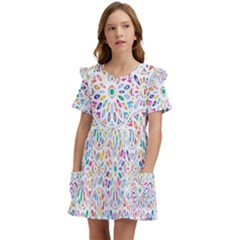 Flowery Floral Abstract Decorative Ornamental Kids  Frilly Sleeves Pocket Dress by artworkshop