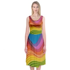  Rainbow Pattern Lines Midi Sleeveless Dress by artworkshop