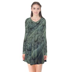 Leaves Water Drops Green  Long Sleeve V-neck Flare Dress by artworkshop