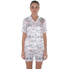 Math Formula Pattern Satin Short Sleeve Pajamas Set by Wegoenart