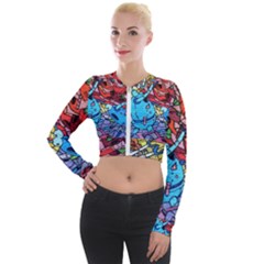 Graffiti-wall-mural-painting-arts Long Sleeve Cropped Velvet Jacket by Simbadda