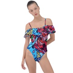 Graffiti-wall-mural-painting-arts Frill Detail One Piece Swimsuit by Simbadda