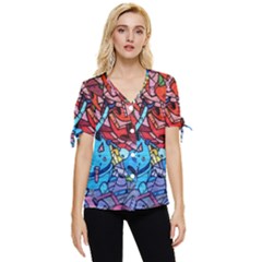 Graffiti-wall-mural-painting-arts Bow Sleeve Button Up Top by Simbadda