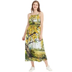 Landscape Painting Meadow Garden Boho Sleeveless Summer Dress by Wegoenart