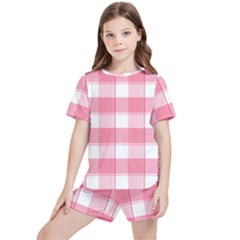 Pink And White Plaids Kids  Tee And Sports Shorts Set by ConteMonfrey