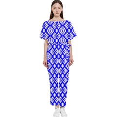 Portuguese Tiles Vibes Plaids Batwing Lightweight Chiffon Jumpsuit by ConteMonfrey