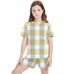 Grey Yellow Plaids Kids  Tee And Sports Shorts Set by ConteMonfrey