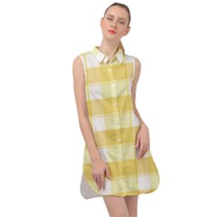 White And Yellow Plaids Sleeveless Shirt Dress by ConteMonfrey