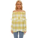 White and yellow plaids Off Shoulder Chiffon Pocket Shirt View1