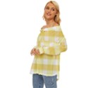 White and yellow plaids Off Shoulder Chiffon Pocket Shirt View2