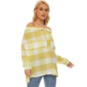 White and yellow plaids Off Shoulder Chiffon Pocket Shirt View3