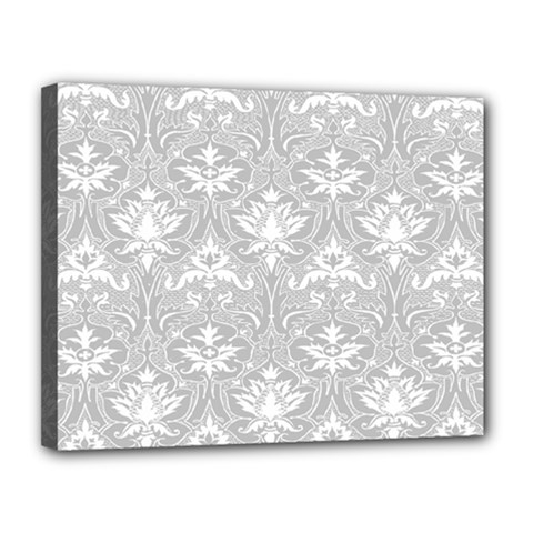 Grey Lace Decorative Ornament - Pattern 14th And 15th Century - Italy Vintage Canvas 14  X 11  (stretched) by ConteMonfrey