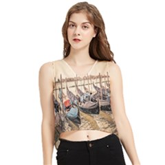 Black Several Boats - Colorful Italy  V-neck Cropped Tank Top by ConteMonfrey