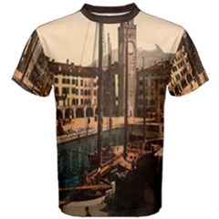 The Harbor, Riva, Lake Garda, Italy 1890-1900 2 Background Brown Men s Cotton Tee by ConteMonfrey