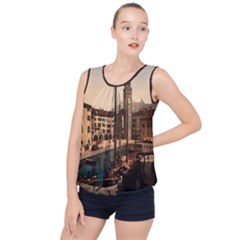 The Harbor, Riva, Lake Garda, Italy 1890-1900 2 Background Brown Bubble Hem Chiffon Tank Top by ConteMonfrey