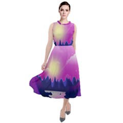 Landscape Illustration Illustrator Round Neck Boho Dress by Wegoenart