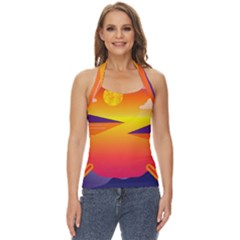 Sunset Lake Forest Hills Camp Basic Halter Top by Wegoenart