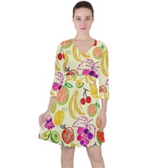 Seamless-fruit Quarter Sleeve Ruffle Waist Dress by nateshop