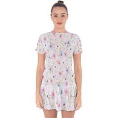 Background-flower Beatiful Drop Hem Mini Chiffon Dress by nateshop