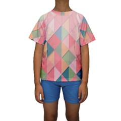 Illustration Pink Background Geometric Triangle Kids  Short Sleeve Swimwear by Wegoenart