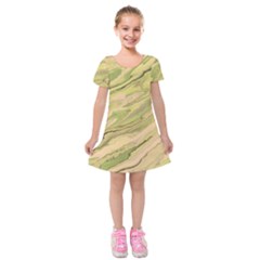 Green Pattern Texture Marble Kids  Short Sleeve Velvet Dress by Wegoenart