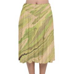 Green Pattern Texture Marble Velvet Flared Midi Skirt by Wegoenart