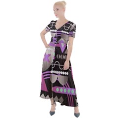 Illustration Background Abstract Geometric Button Up Short Sleeve Maxi Dress by Wegoenart