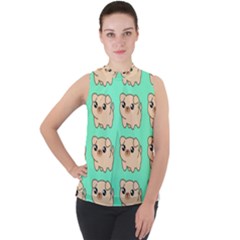 Puppy Pattern Wallpaper Dog Pet Mock Neck Chiffon Sleeveless Top