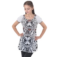 Im Fourth Dimension Black White 57 Puff Sleeve Tunic Top by imanmulyana