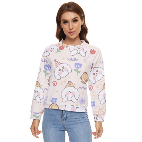 Chicken Dog Flower Sun Pattern Women s Long Sleeve Raglan Tee by Sudhe