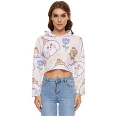 Chicken Dog Flower Sun Pattern Women s Lightweight Cropped Hoodie by Sudhe