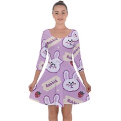 Illustration Rabbit Cartoon Background Pattern Quarter Sleeve Skater Dress by Sudhe