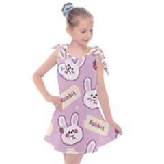 Illustration Rabbit Cartoon Background Pattern Kids  Tie Up Tunic Dress by Sudhe