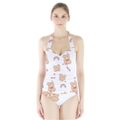 Illustrations Bear Cartoon Background Pattern Halter Swimsuit by Sudhe