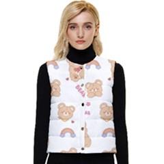 Illustrations Bear Cartoon Background Pattern Women s Short Button Up Puffer Vest by Sudhe