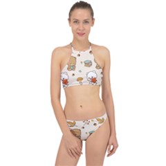 Illustration Bear Cartoon Background Pattern Racer Front Bikini Set by Sudhe