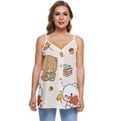 Illustration Bear Cartoon Background Pattern Casual Spaghetti Strap Chiffon Top by Sudhe